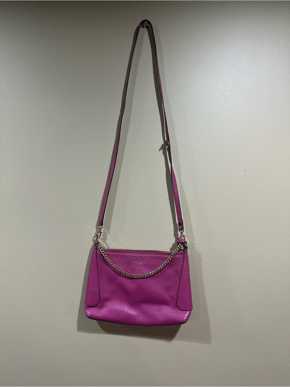 henri bendel Pebbled Leather Crossbody in Fuchsia Pink
